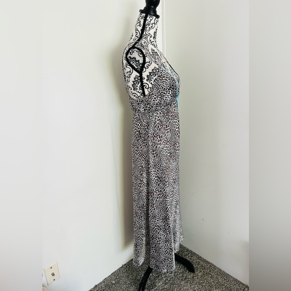 Women’s Animal Print Contrast Trim Satin Maxi Slip Dress and Robe Set Size S/M - Picture 4 of 16